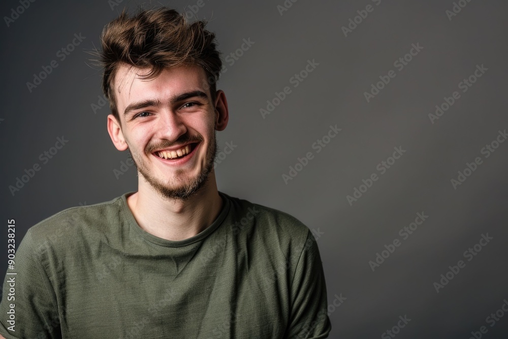 Young handome man smiling over gray background Young handome man smiling over gray background