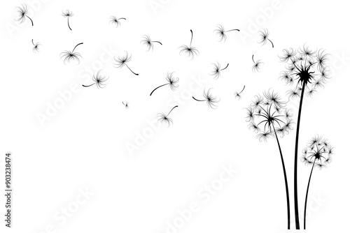 Dandelions with flying seeds, floral vector illustration.