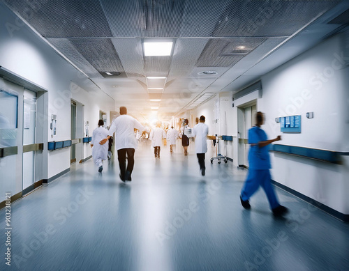 doctor in hospital corridor, modern healthcare, busy hospital