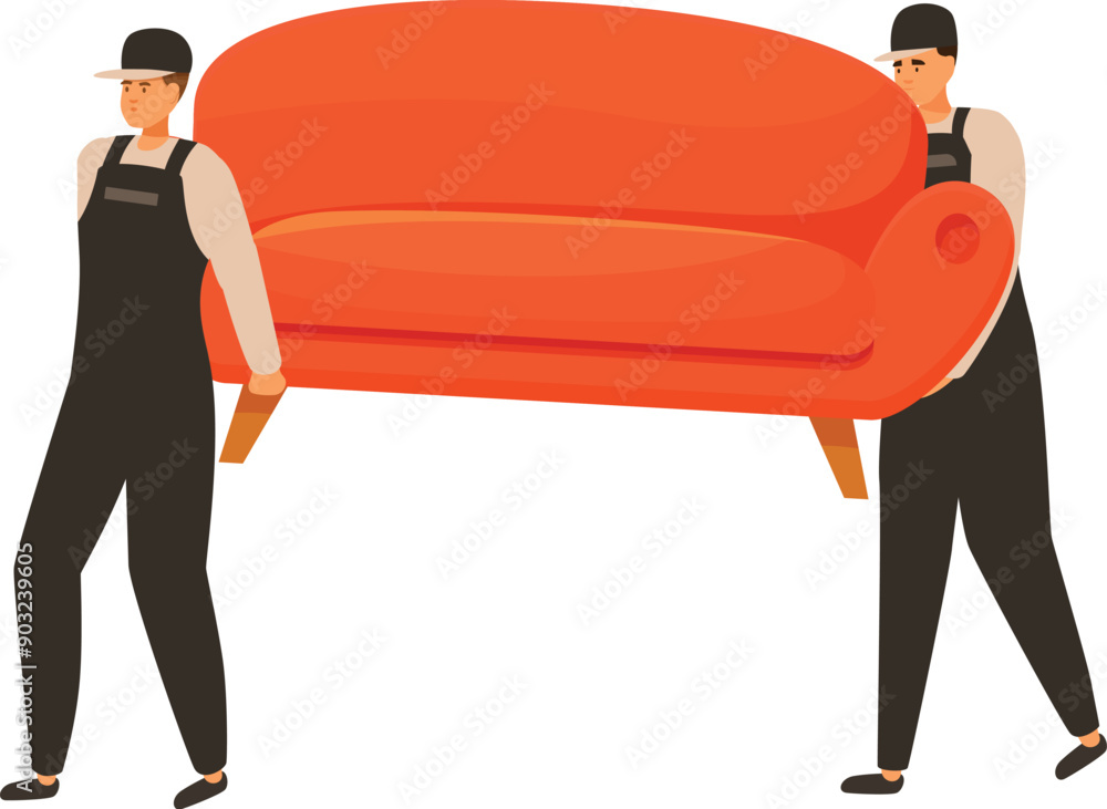 Two movers are carrying a sofa, moving house service concept Two movers are carrying a sofa, moving house service concept