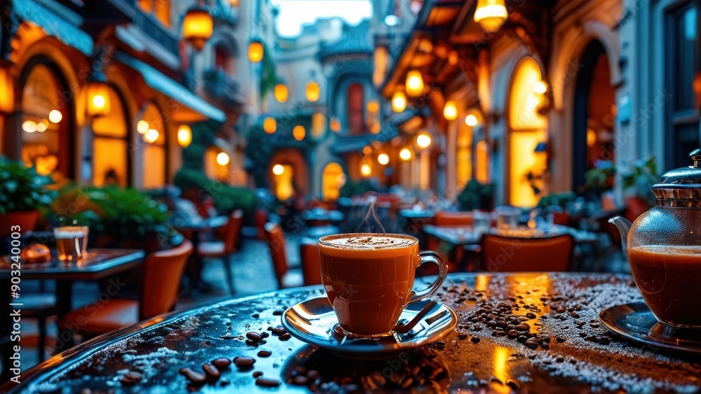 Cappuccino on a Table in a Cozy Cafe. Cappuccino on a Table in a Cozy Cafe.