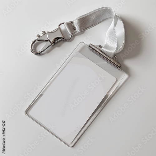 Blank ID Card Holder with Silver Lanyard photo