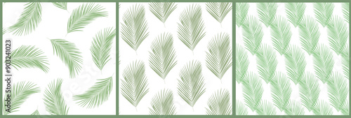 Set of abstract foliage and botanical background. Green tropical forest wallpaper of palm leaf, branches in hand drawn pattern. Exotic plants background for banner, prints, decor, wall art.