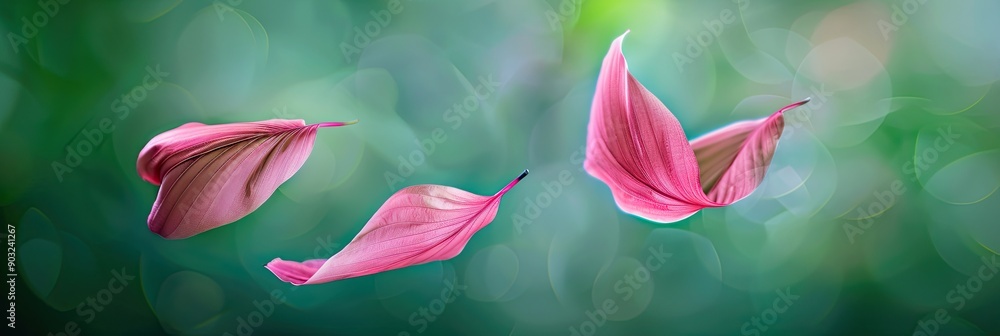 Delicate Leaves and Silk Petals Gracefully Dancing in the Gentle Wind Against a Green Background Delicate Leaves and Silk Petals Gracefully Dancing in the Gentle Wind Against a Green Background