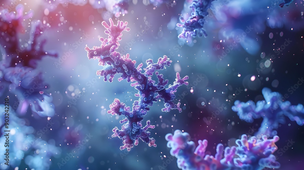 Antibodies binding to virus particles in a microscopy image Antibodies binding to virus particles in a microscopy image