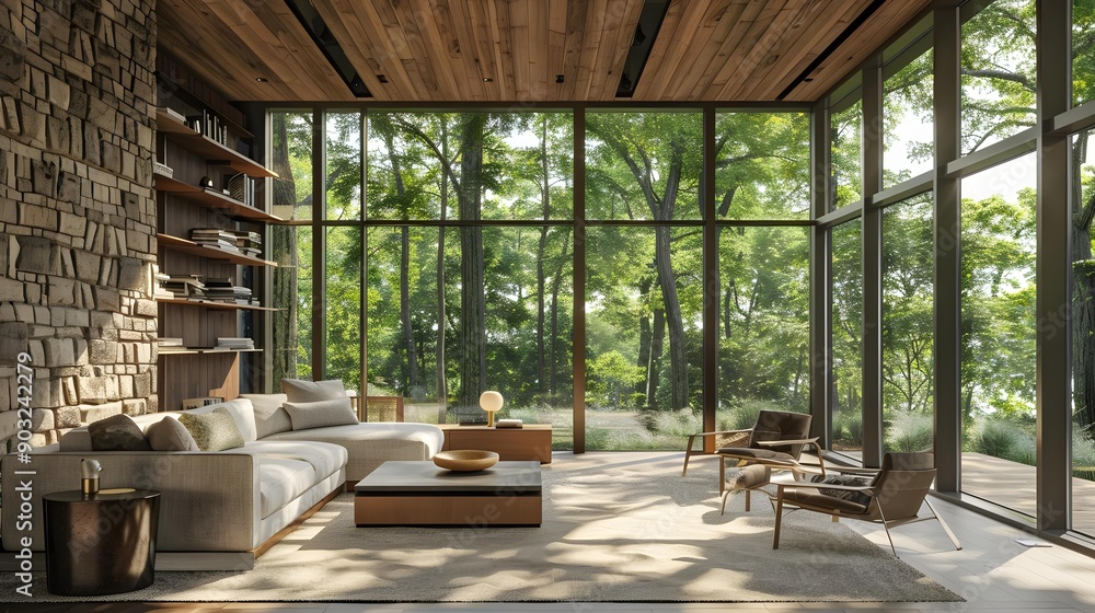 Fototapeta premium Biophilic Design - A serene living room with natural elements
