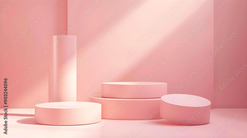 3D abstract minimal podium scene with geometric shapes 3D abstract minimal podium scene with geometric shapes