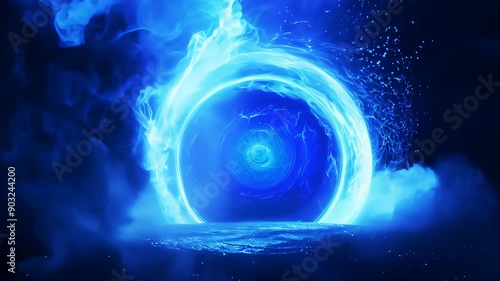 Mystical blue energy portal with swirling light