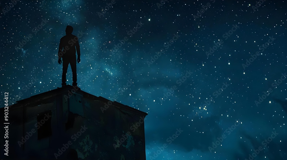 Silhouette of a man standing on top of a building Silhouette of a man standing on top of a building