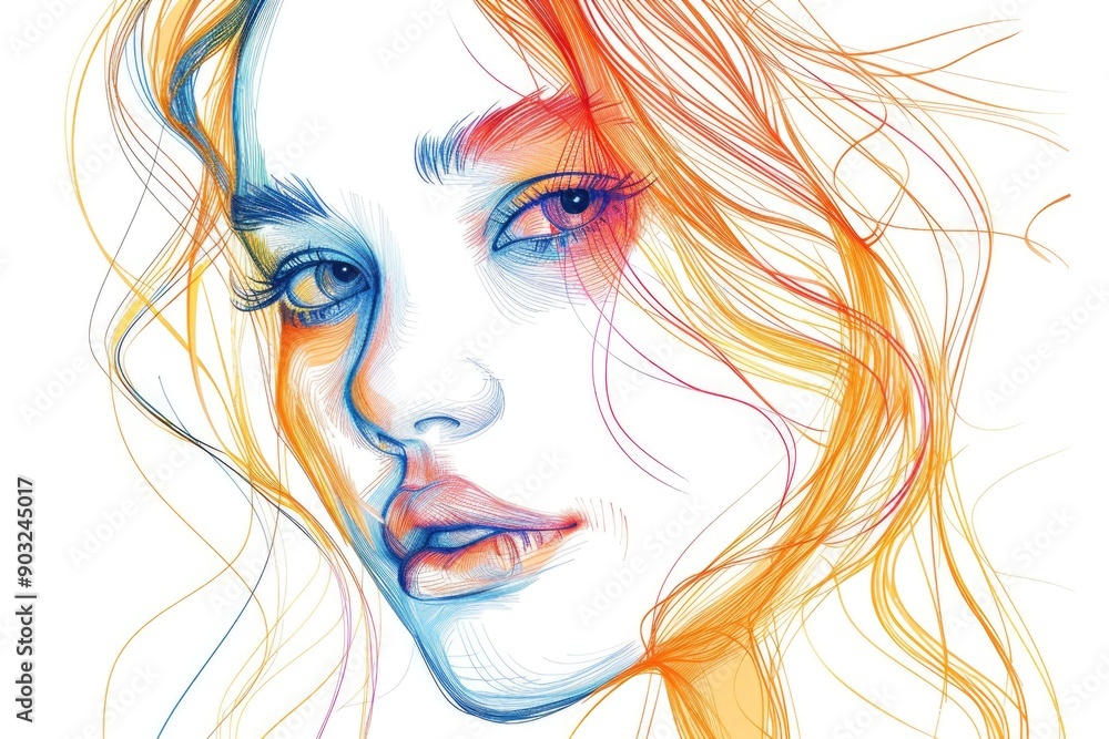 Continuous line fashion illustration of womans face and hair. Continuous line fashion illustration of womans face and hair.