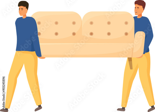 Two movers carrying a sofa, relocation and moving service concept