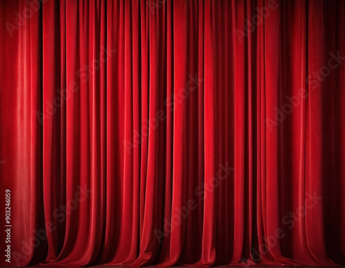 Curtain with soft smooth flowing folds. Deep red maroon color and luxurious texture create a dramatic and elegant atmosphere. Decoration and interior design. Expensive curtain made of rich fabric. AI