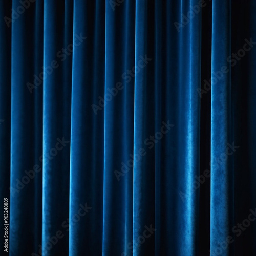 Curtain with soft smooth flowing folds. Deep blue color and luxurious texture create a dramatic and elegant atmosphere. Decoration and interior design. Expensive curtain made of rich fabric. AI