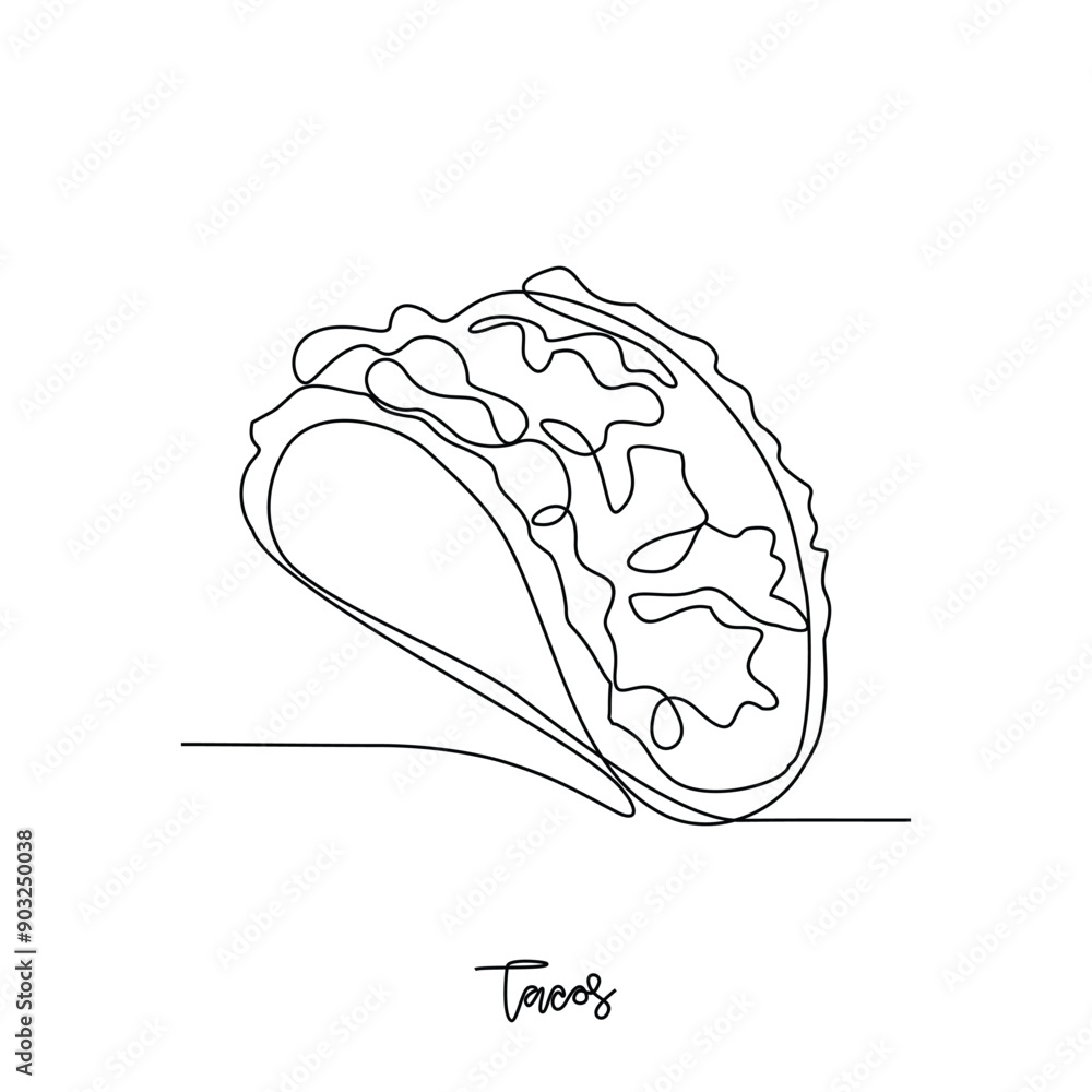 One continuous line drawing of Tacos food vector illustration. Traditional food in simple linear style vector design concept. Traditional foods have gained global popularity in world communities.