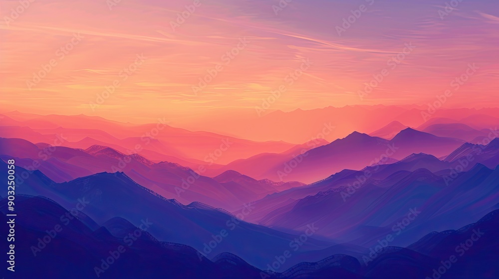Obraz premium a serene sunset behind mountains with the sky painted in gradients of orange and purple