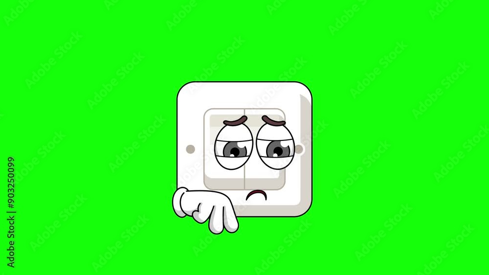 Sad switch light cartoon, mascot animation with green screen Sad switch light cartoon, mascot animation with green screen