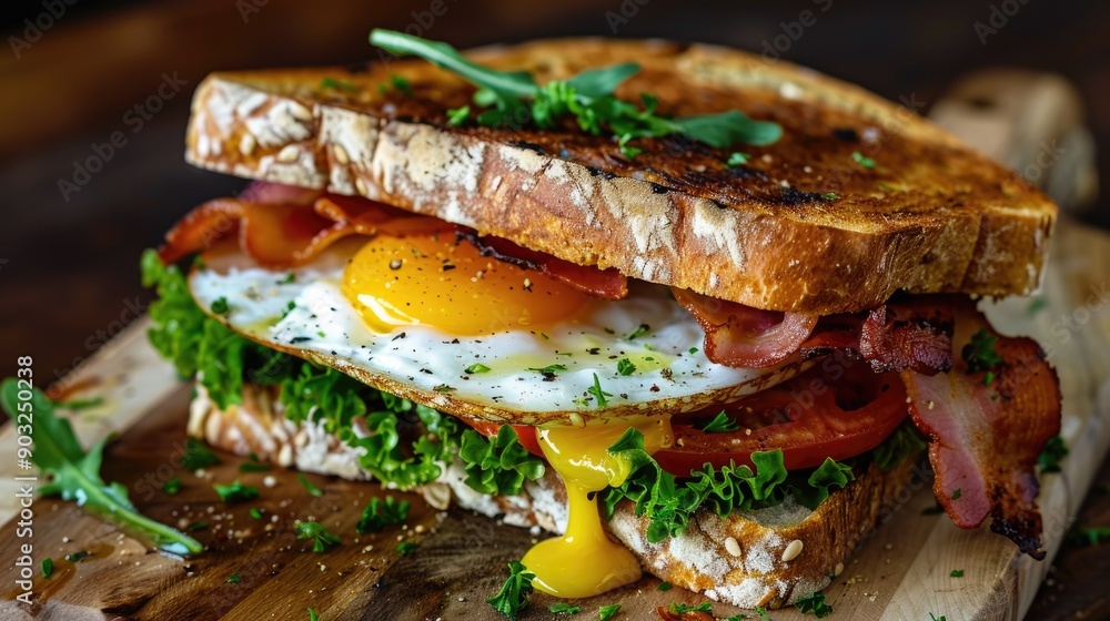 Hot Sandwich with Tomato Potherb mustard Egg and Bacon Hot Sandwich with Tomato Potherb mustard Egg and Bacon