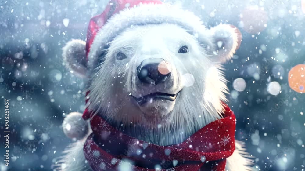 a festive wallpaper featuring cute bear dressed in Santa hats and scarves, christmas decoration tree. seamless looping time-lapse virtual 4k video animation background a festive wallpaper featuring cute bear dressed in Santa hats and scarves, christmas decoration tree. seamless looping time-lapse virtual 4k video animation background