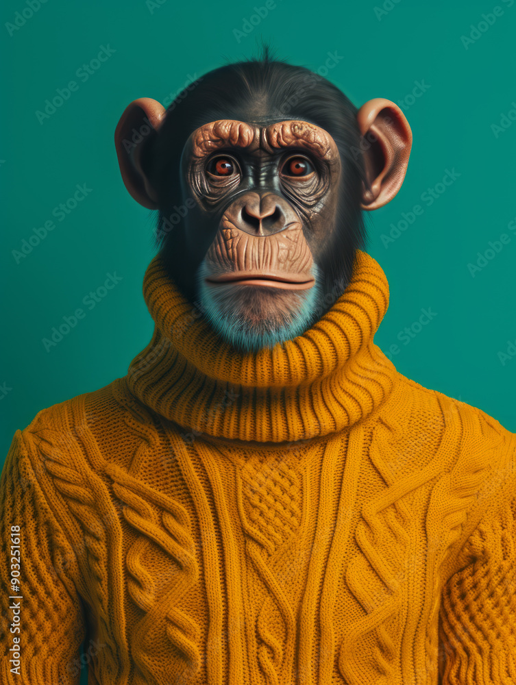 Chimpanzee Portrait wears a turtleneck sweater Chimpanzee Portrait wears a turtleneck sweater