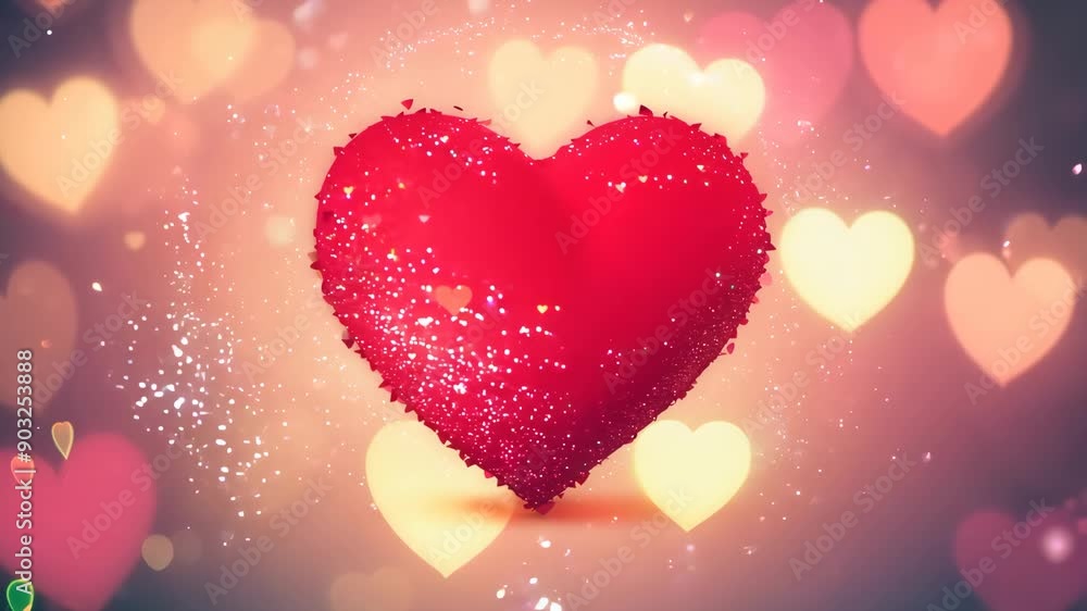 Red glittering heart with blurred colorful hearts Red glittering heart with blurred colorful hearts