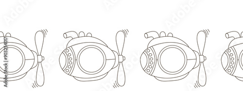 Marine seamless border. Monochrome fairy-tale drawing