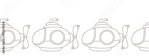 Marine seamless border. Monochrome fairy-tale drawing