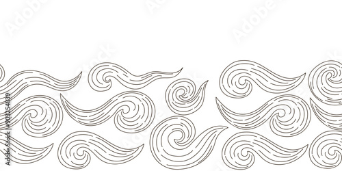 Marine seamless border. Monochrome fairy-tale drawing