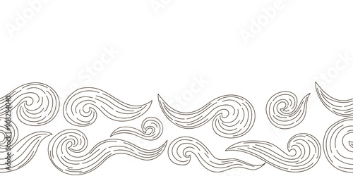 Marine seamless border. Monochrome fairy-tale drawing