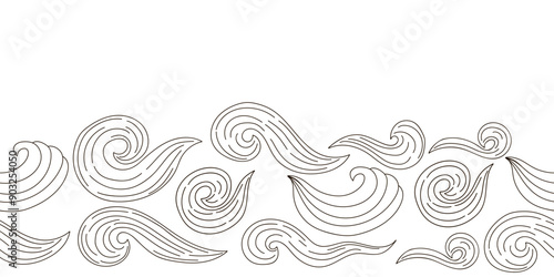 Marine seamless border. Monochrome fairy-tale drawing