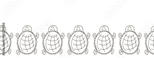 Marine seamless border. Monochrome fairy-tale drawing