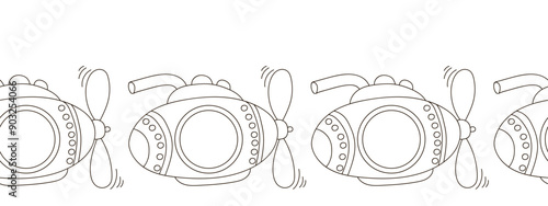 Marine seamless border. Monochrome fairy-tale drawing