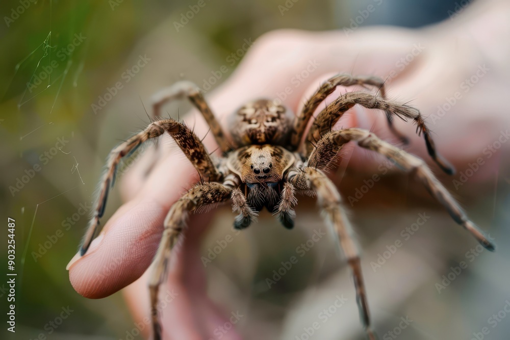 Large Spider Being Gently Held by a Person During a Nature Exploration Adventure Large Spider Being Gently Held by a Person During a Nature Exploration Adventure
