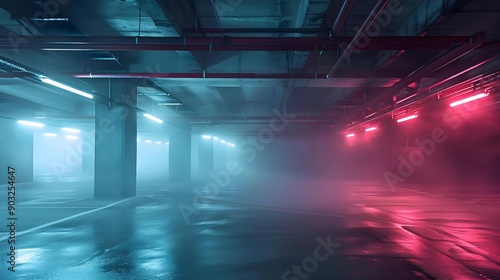 Empty parking garage background with dappled light