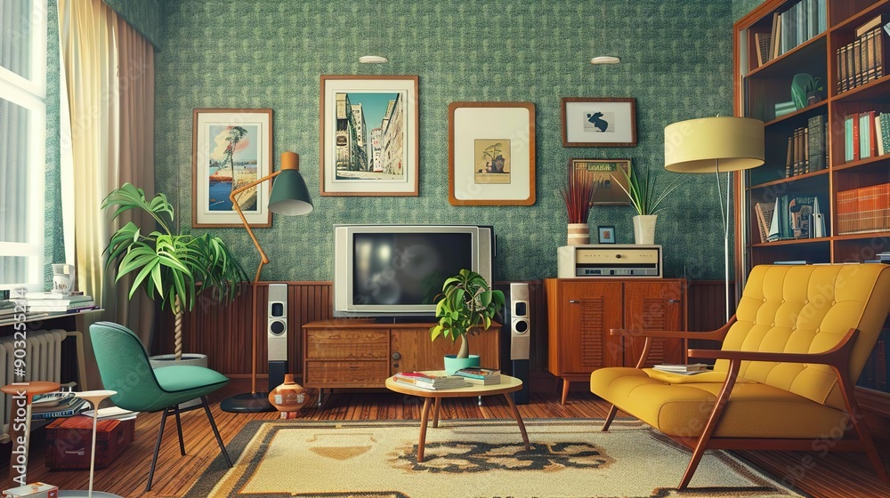 Retro Chic: Mid-Century Modern Living Room with Vintage Furniture and
