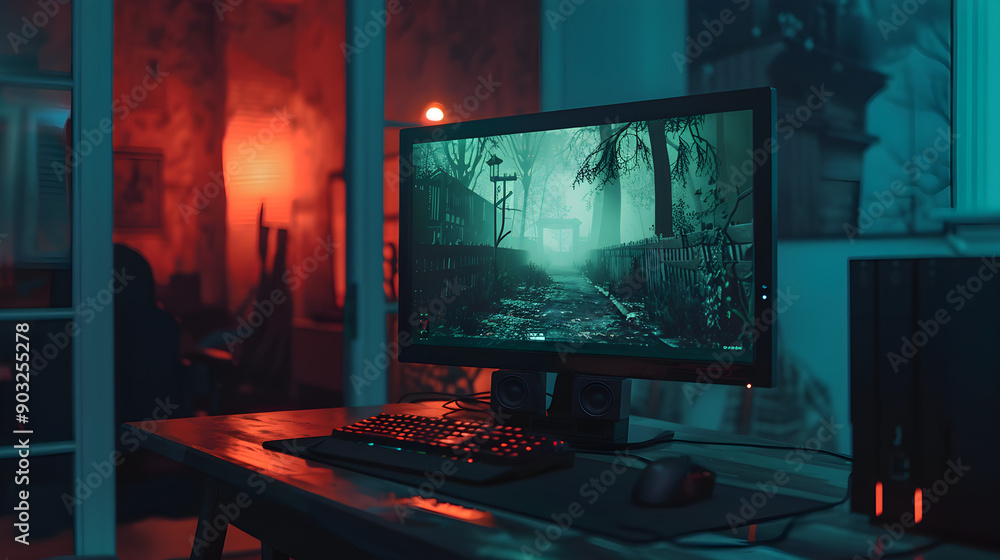 A dark and eerie horror game on a computer screen, filled with suspenseful moments. A dark and eerie horror game on a computer screen, filled with suspenseful moments.