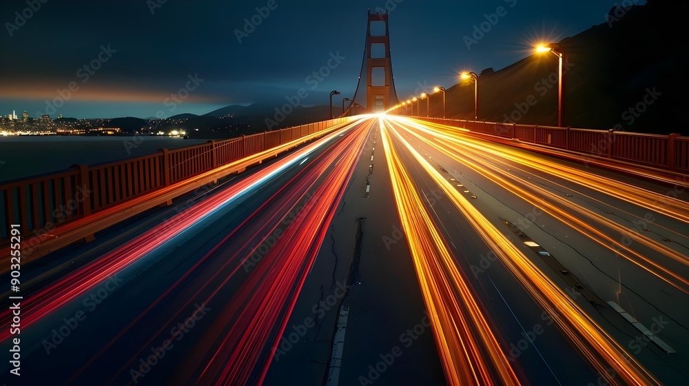 Obraz premium Long exposure of vehicle lights on Golden Gate Bridge