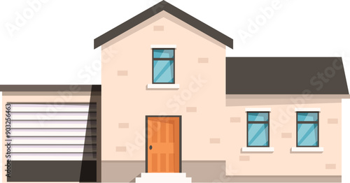 Modern suburban house with a garage is representing the concept of real estate