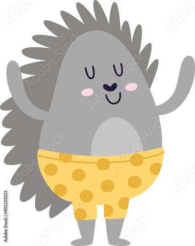 Hedgehog In Shorts Hand Drawn