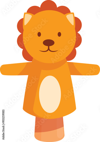 Cute lion hand puppet wearing an orange costume is perfect for entertaining children