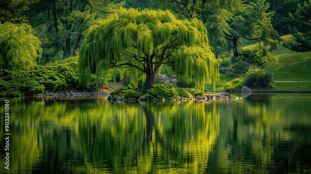 Weeping Willow Tree Reflected in a Still Pond Weeping Willow Tree Reflected in a Still Pond