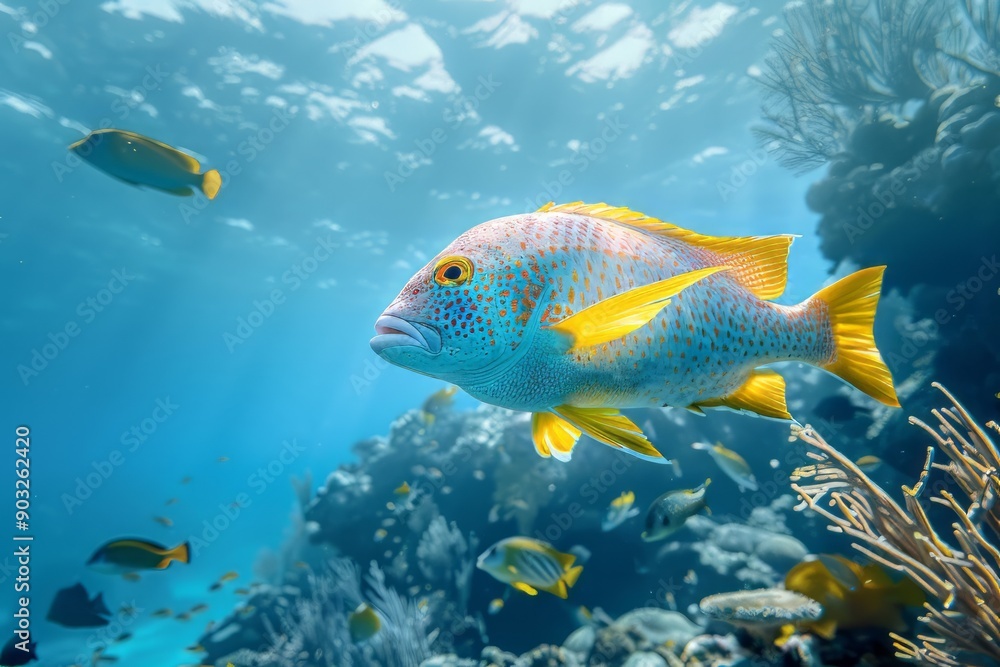 Naklejka premium Diving with fish in the ocean