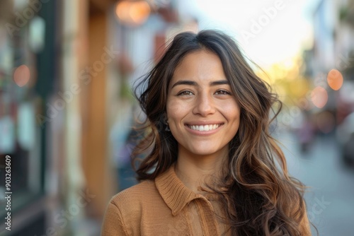 Wallpaper Mural Confident middle aged Hispanic woman smiling on street Torontodigital.ca