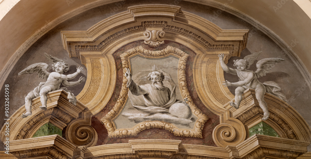 Obraz premium PERUGIA, ITALY - MAY 16, 2024: The baroque fresco of God the Creator in church Chiesa di Santo Spirito. 