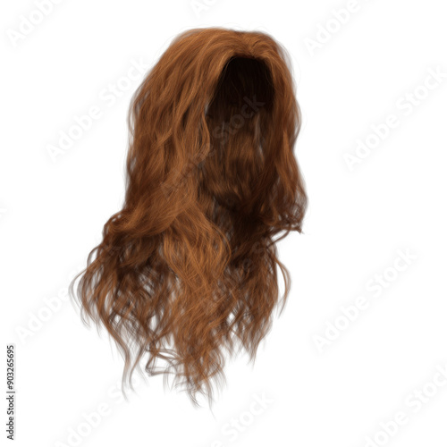 3d render soft curl wavy long red hair isolated