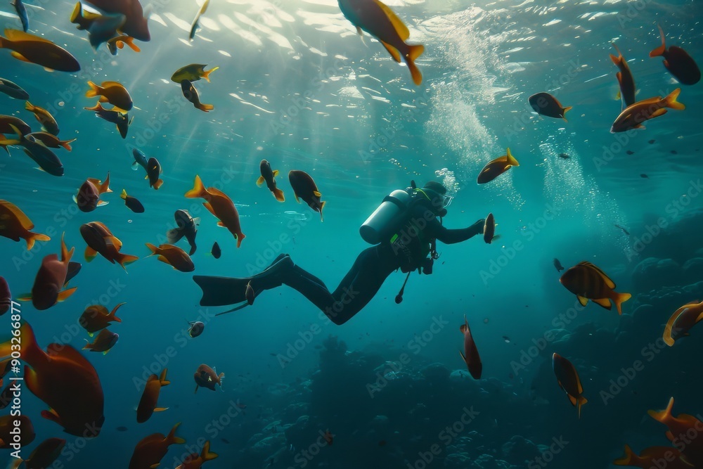 Fototapeta premium Diving with fish in the ocean