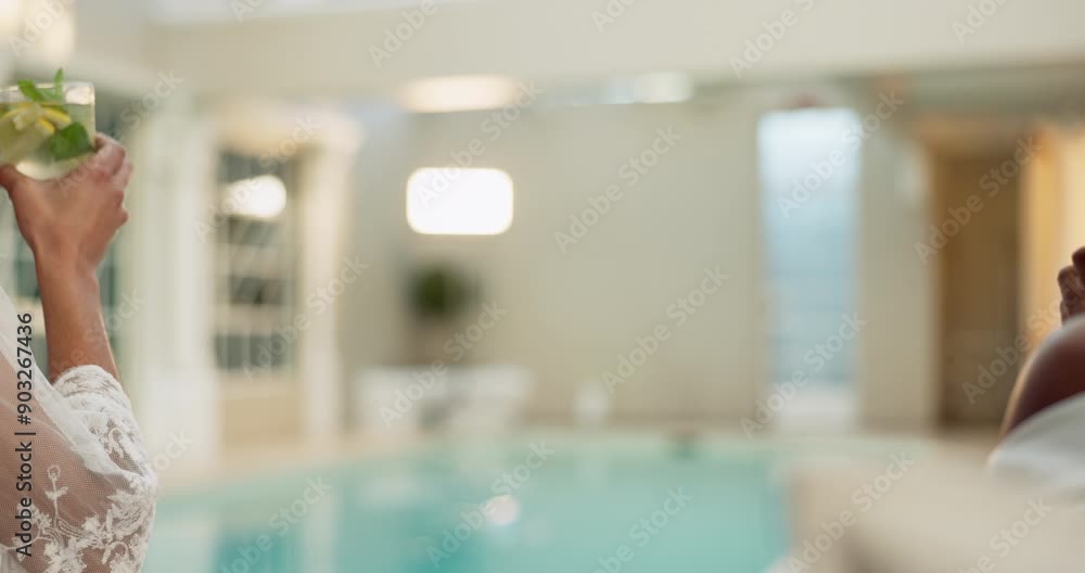 Women, relax and drinks at luxury resort for holiday, happiness and cheers with glass, alcohol and freedom. Friends, cocktail and celebrate together at hotel pool for vacation, wellness and travel Women, relax and drinks at luxury resort for holiday, happiness and cheers with glass, alcohol and freedom. Friends, cocktail and celebrate together at hotel pool for vacation, wellness and travel