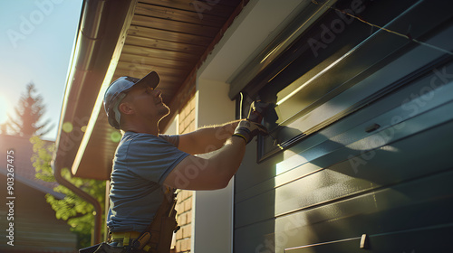 Man Working as Home Contractor Installing Garage Doors