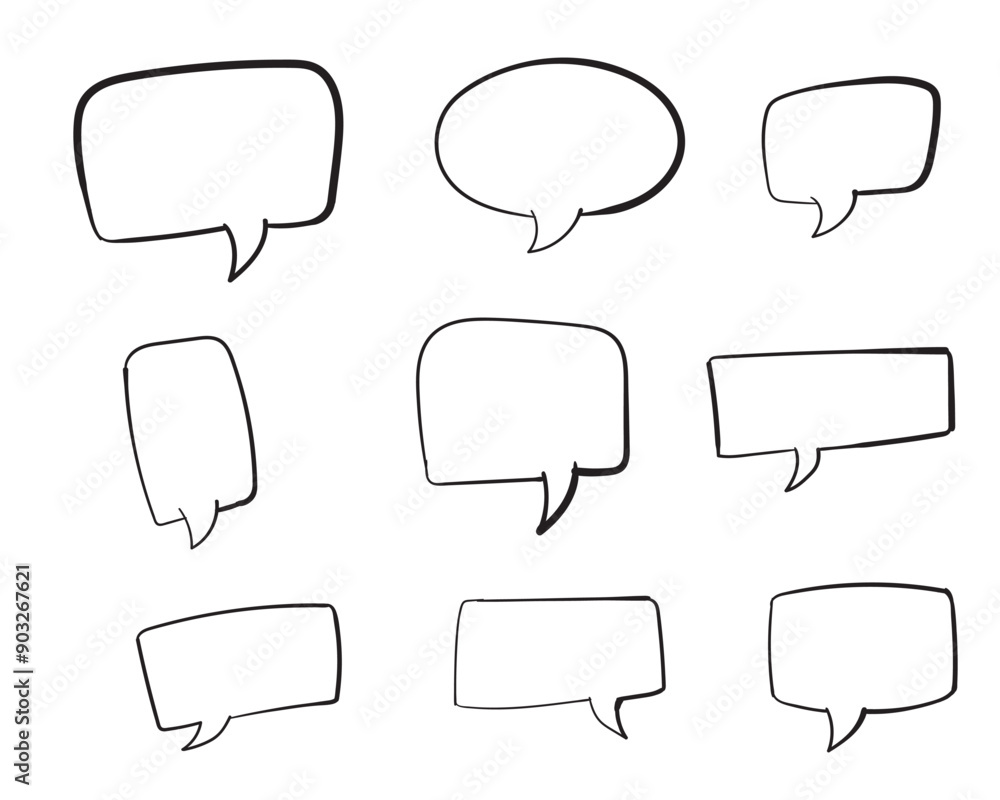 Set of empty comic speech bubbles Hand drawn doodle cartoon stickers. Vector illustration. Set of empty comic speech bubbles Hand drawn doodle cartoon stickers. Vector illustration.