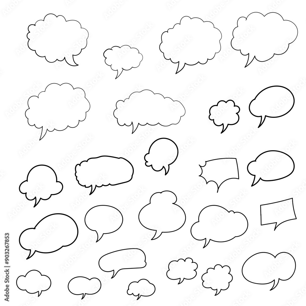 Set of empty comic speech bubbles Hand drawn doodle cartoon stickers. Vector illustration. Set of empty comic speech bubbles Hand drawn doodle cartoon stickers. Vector illustration.