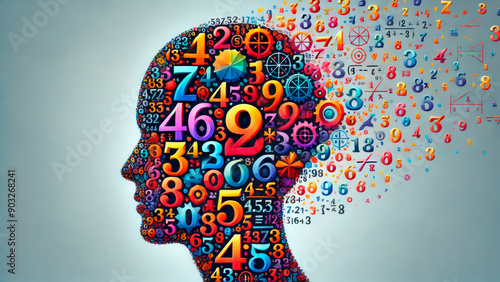 Head silhouette with dynamic math symbols